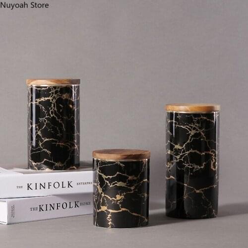 Nordic Ceramic Marble Storage Tins Household Tea Tins with Lids Sealed Candy Storage Tins Grain Dispensers Kitchen Supplies
