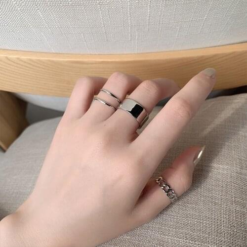 Gothic Girls Three Piece Plain Ring Opening Rings For Woman Korean Fashion Jewelry Daily Party Hip Hop Finger Set Accessories