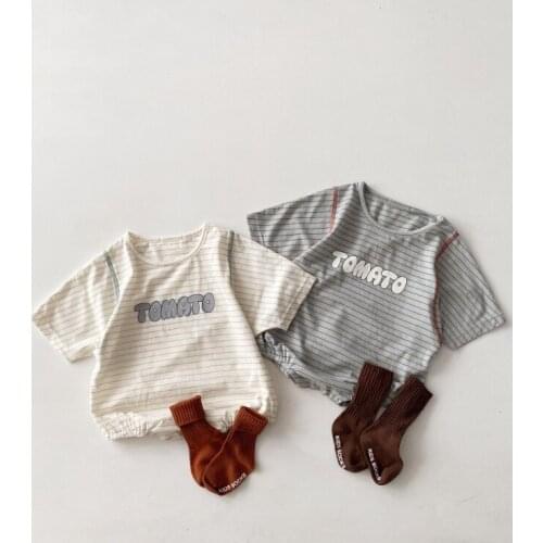 2021 new boys girls striped rompers cotton shorts sleeve summer babys jumpsuit