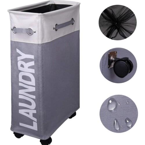 Rolling Corner Laundry Basket Slim Laundry Hamper with Mesh Cover, Clothes Toy Storage Bin Organizer For clothes Toys hamper