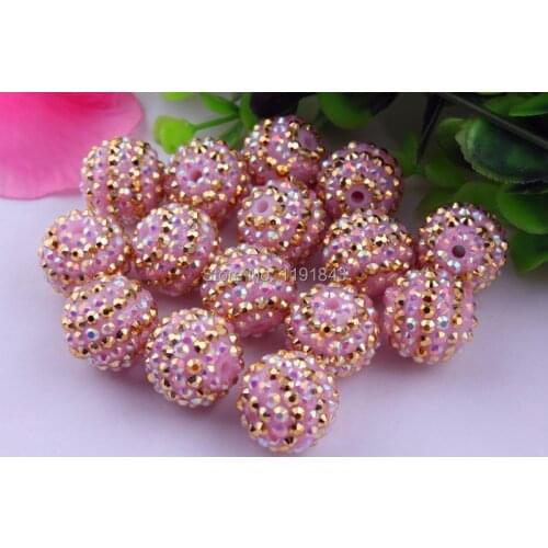 Kwoi vita Summer Color 20mm 100pcs/lot mint pink/gold color Chunky Resin Rhinestone Beads Ball for Kids Girls Jewelry Making