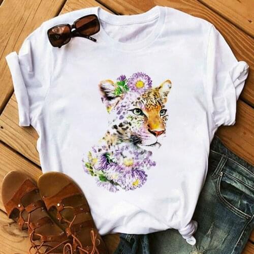 Summer T-shirt Fashion Cartoon Leopard Lion Print Ladies T shirt O-neck Short sleeve tee shirt women Plus 3xl
