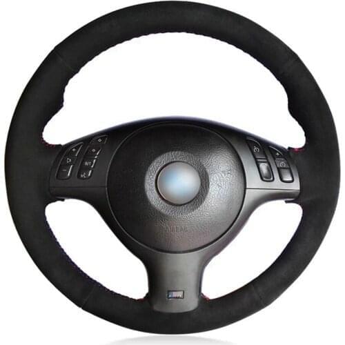 Non-slip Black Genuine Leather Suede DIY Car Steering Wheel Cover For BMW E46 E39 330i 540i 525i 530i 330Ci M3 2001-2003