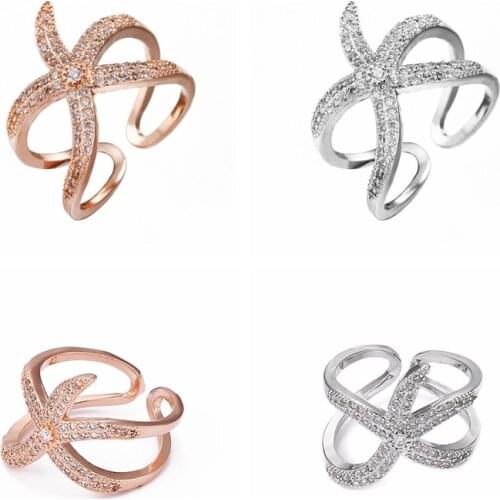 XKXLHJ New Jewelry Creative Opening Function Starfish Ring Rose Gold Simple Exquisite Ring Beach Gift, Couple Ring