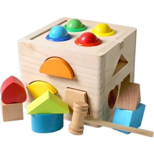 New Intelligence Box 13 Hole Shape Cognitive Pairing Wooden Infant Children Early Educational Toys Children Baby Building Blocks