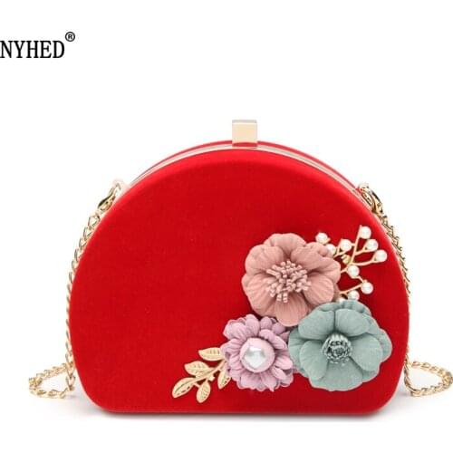 NYHED Evening Bag Women Flower Chains Handbag For Female 2019 Wedding Party Pouch Shoulder Bags