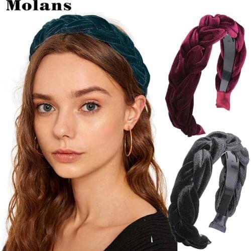 MOLANS Braided Padded Headband Solid Velvet Hair Band Womens Fashion Hair Hoop Retro Headwear New Arrival Hair Accessories