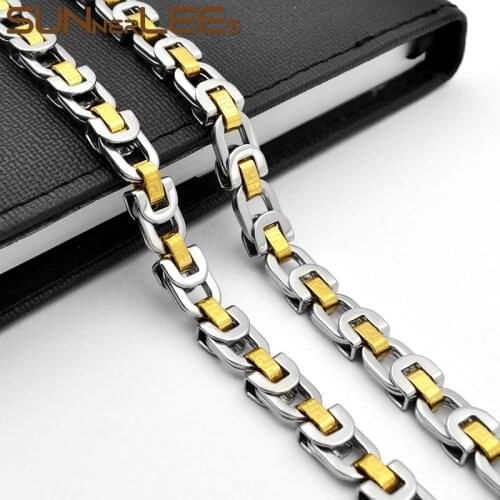 SUNNERLEES Jewelry Stainless Steel Necklace 8mm Geometric Byzantine Link Chain Silver Color Gold Plated Men Women SC76 N