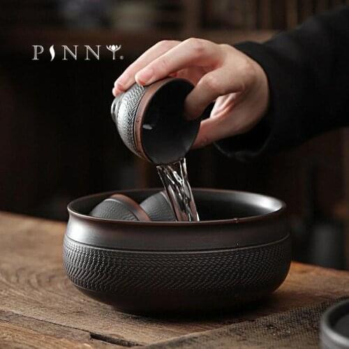 PINNY 1000ML Purple Pottery Jumping Knife Tea Wash Bowls Ceramic Kung Fu Tea Accessories Retro Drinkware