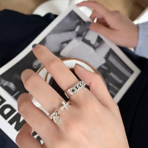 Silver Plated Fashion Womens Ring Creative Retro Handmade Love Pendant Open Food Ring Punk Hip Hop Party Jewelry Gift