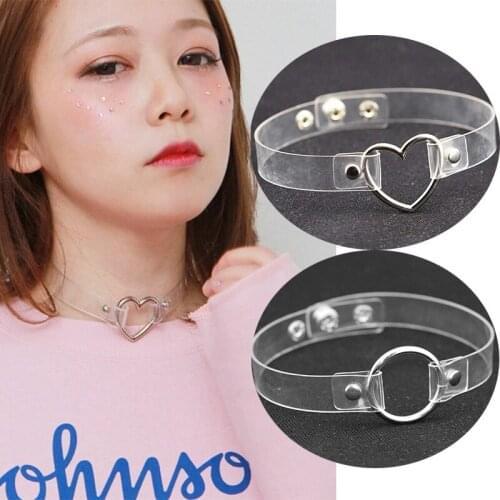 Adjustable Laser Light PU Leather Choker Necklace metal Heart and circle shape Pendant Charm For Punk Collar Chocker Jewelry