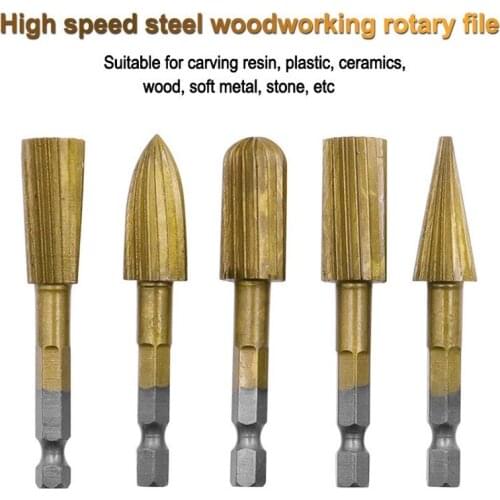5PC Hexagonal handle HSS Woodworking rotary file Suitable for carving Resin Plastic Ceramic Soft metal Wood Jade Animal bone etc