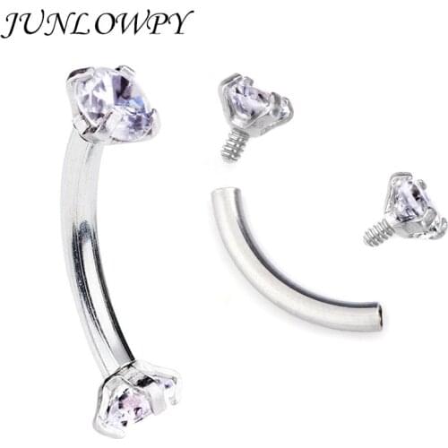 Tragus Earring Internally Thread Cubic Zircon Stainless Steel Curved Barbell Piercing Eyebrow Ring Body Jewelry