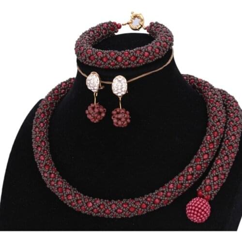 Bridal Jewelry Sets Wine and Coffee African Bracelet Earrings Necklace Dubai Jewelry Sets Free Shipping 2018 Costume Jewellery