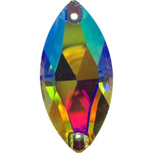 TopStone Navette Sew on stone Crystal AB Color 5x10mm,6x12,7x15,9x18,13x22,15x31 horse eye Flatback Sewing Glass Beads