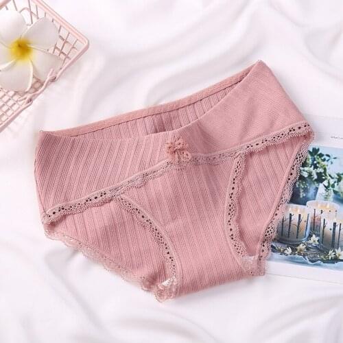 2PCS Rib Stretch Cotton Maternity Panties with Lace Low Waist Belly Underwear Clothes for Pregnant Women Pregnancy Briefs