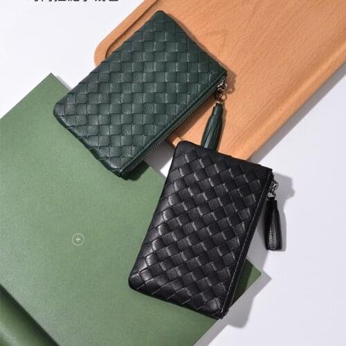 2020 AW Tassel zipper card holder coin purse Genuine Sheep Leather weaved Ultra-thin coin pocket wallet