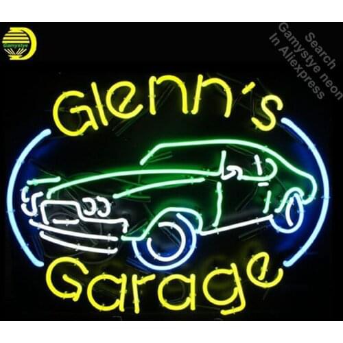 Glenns Garage Neon Sign light Car Neon Bulb Signage Vintage neon signs Business Sign Real Glass Tube with clear Board Beer Sign