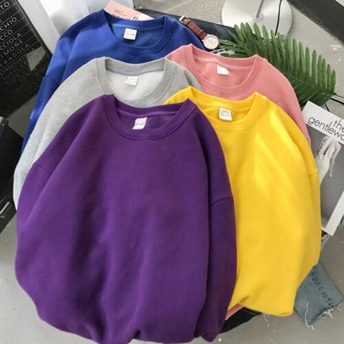 Women Men Solid Color O-Neck Sweatshirt Casual Loose Fit Hoodie Harajuku Streetwear Pullover Tops Oversize M-5Xl