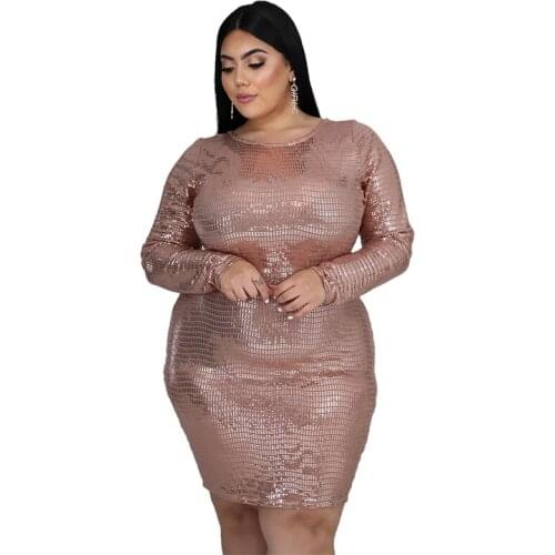 2021 Womens Dress 5xl Sexy Round Collar Long Sleeve Sequins Elegant Fashion High Waist Plus Size Dresses Wholesale Dropshipping