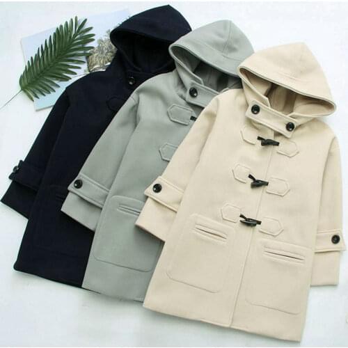 2021 Autumn Mid-Length Woolen Coat Women Solid Color Hooded Long Sleeve Girls Winter Jackets Harajuku Mori Girl Outerwear Coats