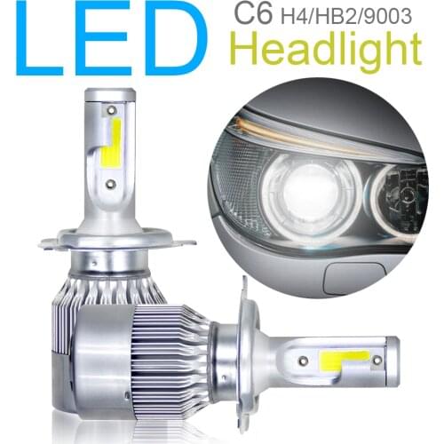 1Pair H4 / HB2 / 9003 C6 10800LM 6000K 120W COB LED Car Headlight Kit Hi Lo Turbo Light Bulbs Waterproof Auto Headlamp for Car