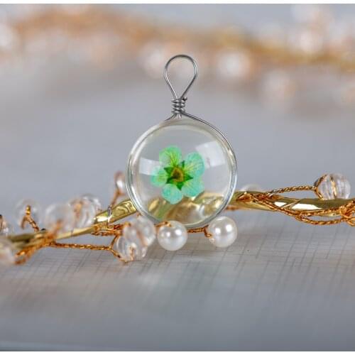 18# Alloy Hook Flat Glass Ball Dried Colored Flower Inside With Hook #GY408
