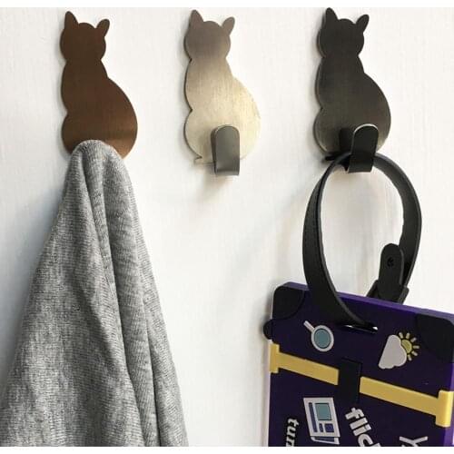 2pcs Cat Shape Clothes Holder Storage Self Adhesive Wall Key Hooks for Bathroom Kitchen Hanger Stick Hanging Door Towel Racks