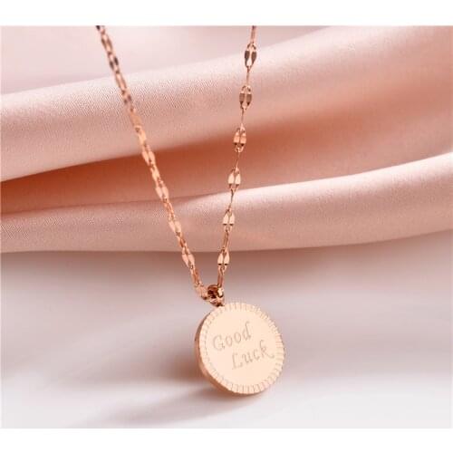 2021 Trendy Simple Good Luck Geometry Round Pendant Women Necklaces Elegant No Fade Rose Gold Stainless Steel Female Jewelry