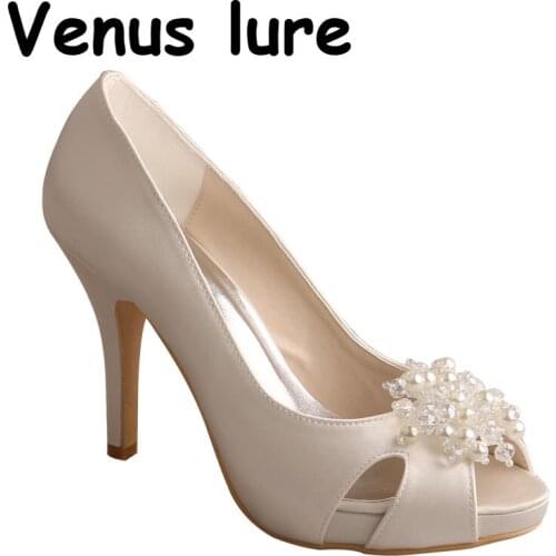 23 Colors White Heels Wedding Peep Toe Ladies Pearl Platform Shoes Size 7