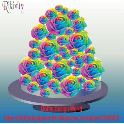 25 Rainbow Rose Flower Edible Cake Topper Wafer Rice Paper Cupcake Topper Wedding Baby Shower Birthday Cake Decoration Favors