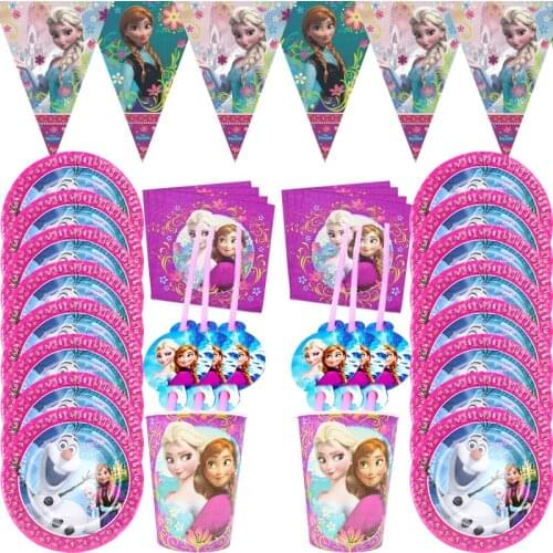 65pcs/lot Disney Anna Elsa Princess Birthday Party Decorations Kids Disposable Tableware Birthday Party Decor Supplies