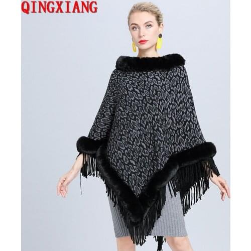 7 Colors 2020 Autumn Winter Leopard Printed Cloak Women Fake Fur Triangle Tassel Sweaters O Neck Fur Poncho Cape Loose Pullovers