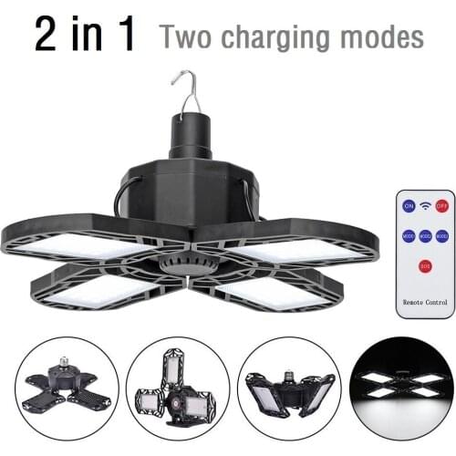 96 LED 60W Folding Light Camping Garage Lantern Solar Powered USB Rechargeable Flashlight Warehouse Workshop Emergency