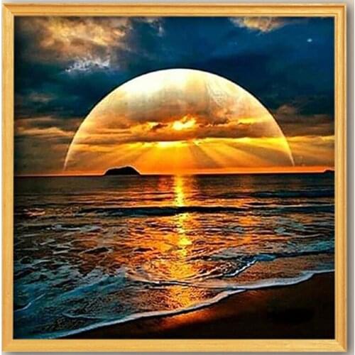 Frameless gem pattern natural landscape diamond painting sunset picture mosaic DIY embroidery art decoration