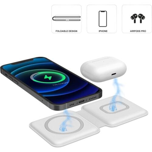 2 In1 Folding Duo Magnetic Qi Wireless Charger Dock For Magsafing iPhone 12 /Pro/Pro Max/Mini 20W Fast Charging For AirPods Pro