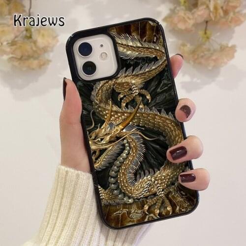 Krajews golden dragon pattern coque Phone Case for iPhone 12 mini 5 6S 7 8 PLUS X XS XR 11 PRO MAX SE 2020 Cover Funda Shell