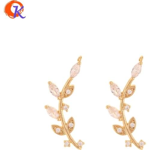 Cordial Design 10Pcs 10*28MM Jewelry Accessories/DIY Making/Leaf Shape/Genuine Gold Plating/Hand Made/CZ Charms/Earring Findings