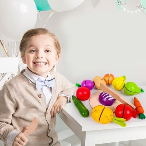 Wooden Fruit Vegetable Cutting Pretend Play Toy Simulation Kitchen Cosplay Montessori Kids Early Educational Toys Gifts