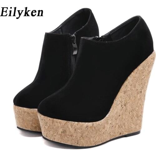 Eilyken Spring Autumn Fashion Round Toe Zip Cork Platform Wedges Heels Sandals Mules Sexy Woman Pumps Nightclub Shoes Size 42