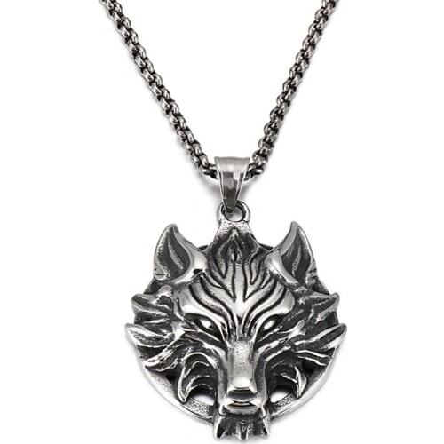 European and American stainless steel wolf head punk pendant tide male retro titanium steel wolf totem big wolf head jewelry