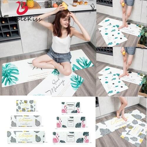 Bubble Kiss Modern Style Kitchen Carpet Leaf Pattern Wear-Resistant Doormat PVC Non-Slip Home Waterproof Rug Bedroom Decor Rug