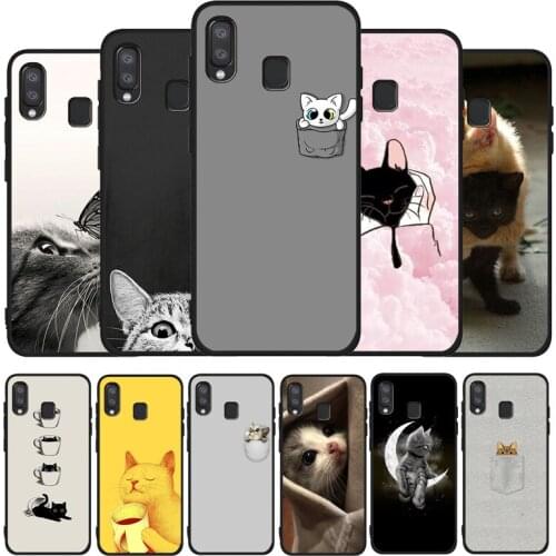 Pocket Cat black soft phone Case For Samsung A10 20 30 40 50 30S 50S 60 70 M10 M30S M40 A31 51 71 A20E A10E A21S