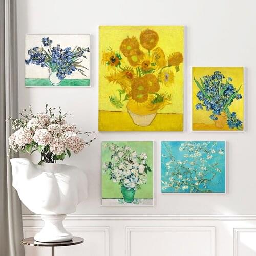 Van Gogh Almond Blossoms with Sunflowers Canvas Painting Wall Art Nordic Posters and Prints Wall Pictures for Living Room Decor