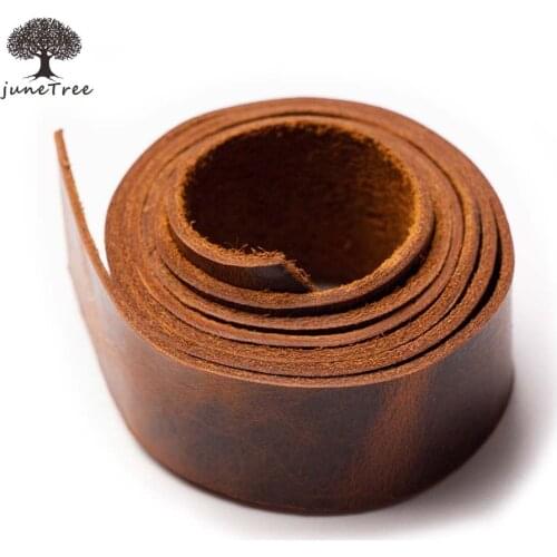 JuneTree Cowhide First Layer waxed Leather hides cow skin thick high waxed brown genuine leather Strip width 1/2/3/5cm