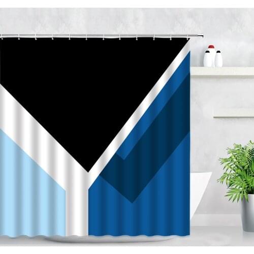 Creative Geometric Shower Curtains Black Blue White Modern Simple Design Men Bathroom Decor Waterproof Fabric Bath Curtain Hooks