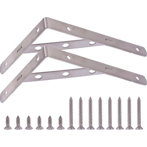 2pcs Stainless Steel Brushed Finish 8 Inch Heavy Duty Shelf Bracket Corner Brace Support Fastener Wall Hanging With Screws
