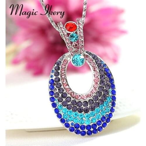 Magic Ikery Rose Gold Color Rhinestone Crystal Luxury Moon coat long necklaces turkish Jewelry fashion necklaces for women 2016