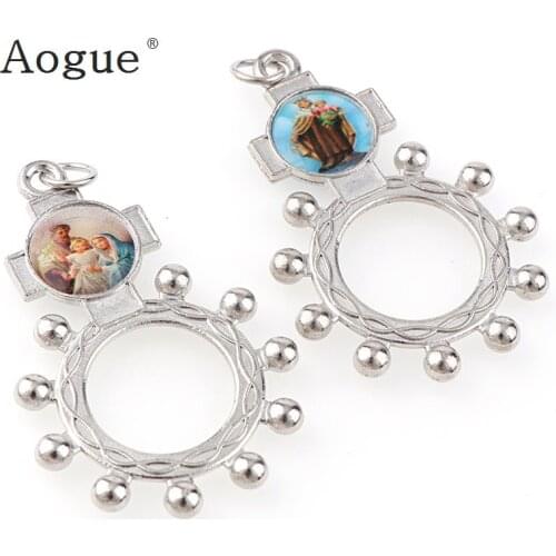 6pcs Multicolor Religious Catholic Orthodox Round Rings Duplex Enamel Alloy Rings rosaries Ring with Single lap