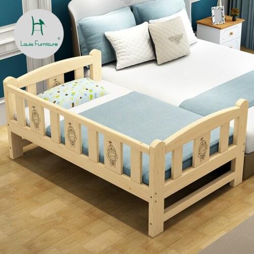 Louis Fashion Children Beds Solid Wood with Guardrail Small Infant Bedside Single Widening and Splicing Big